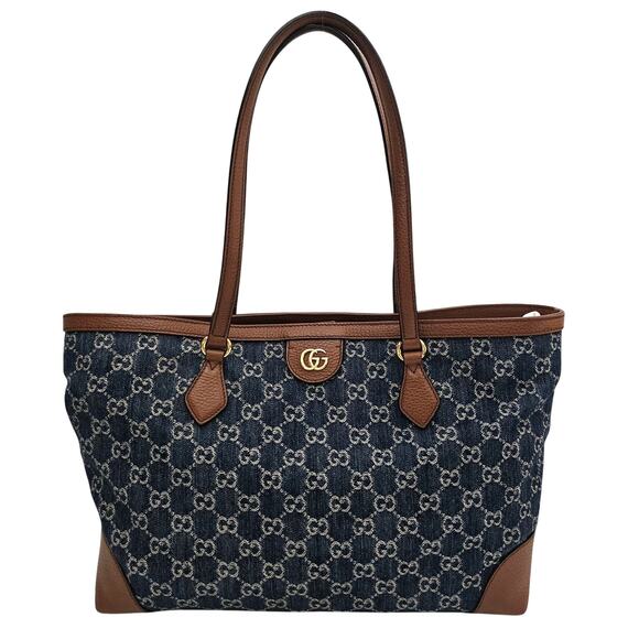 Gucci Denim GG Monogram Medium Ophidia Shopping Tote Blue Tea Cuir - Picture 1 of 11